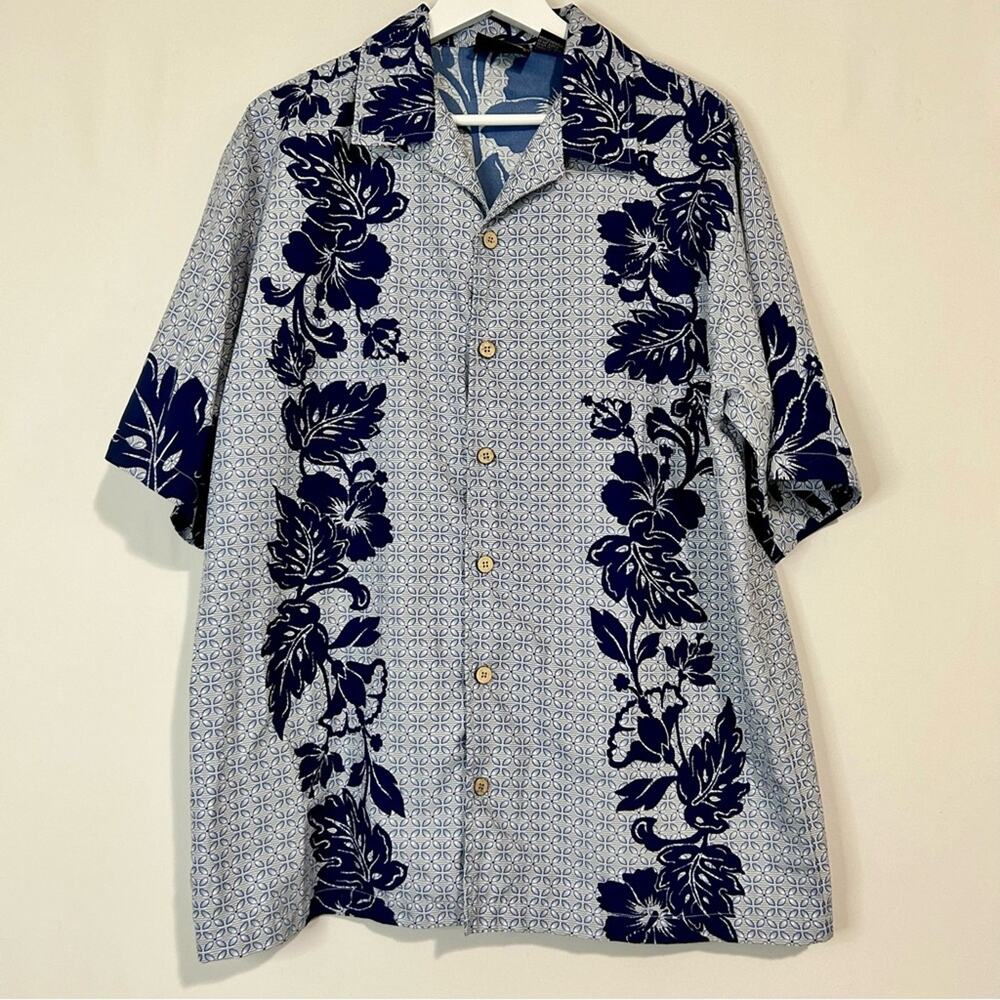 ODO Men’s Short Sleeve Hawaiian Print Button Down Shirt Blue Size Large EUC